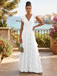 Chiffon A-Line/Princess V-Neck Floor-Length Formal Dresses with Ruffles