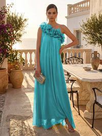 Chiffon A-Line/Princess One Shoulder Floor-Length Formal Dresses with Pleats
