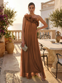 Chiffon A-Line/Princess One Shoulder Floor-Length Formal Dresses with Pleats