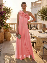 Chiffon A-Line/Princess One Shoulder Floor-Length Formal Dresses with Pleats