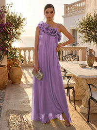 Chiffon A-Line/Princess One Shoulder Floor-Length Formal Dresses with Pleats