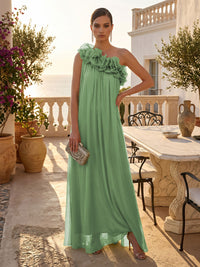 Chiffon A-Line/Princess One Shoulder Floor-Length Formal Dresses with Pleats