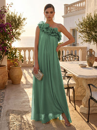 Chiffon A-Line/Princess One Shoulder Floor-Length Formal Dresses with Pleats