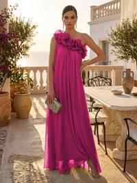 Chiffon A-Line/Princess One Shoulder Floor-Length Formal Dresses with Pleats