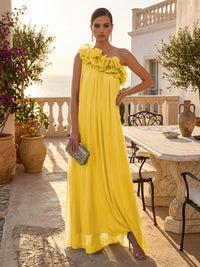 Chiffon A-Line/Princess One Shoulder Floor-Length Formal Dresses with Pleats