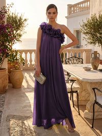Chiffon A-Line/Princess One Shoulder Floor-Length Formal Dresses with Pleats