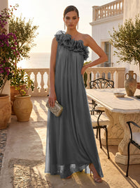 Chiffon A-Line/Princess One Shoulder Floor-Length Formal Dresses with Pleats