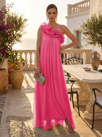 Chiffon A-Line/Princess One Shoulder Floor-Length Formal Dresses with Pleats