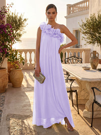 Chiffon A-Line/Princess One Shoulder Floor-Length Formal Dresses with Pleats