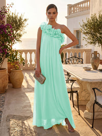 Chiffon A-Line/Princess One Shoulder Floor-Length Formal Dresses with Pleats