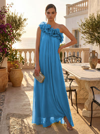 Chiffon A-Line/Princess One Shoulder Floor-Length Formal Dresses with Pleats