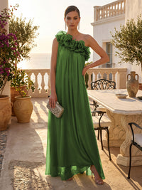 Chiffon A-Line/Princess One Shoulder Floor-Length Formal Dresses with Pleats