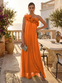 Chiffon A-Line/Princess One Shoulder Floor-Length Formal Dresses with Pleats