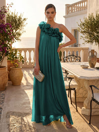 Chiffon A-Line/Princess One Shoulder Floor-Length Formal Dresses with Pleats
