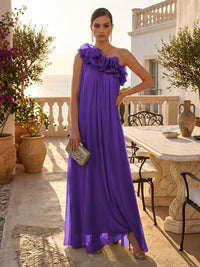 Chiffon A-Line/Princess One Shoulder Floor-Length Formal Dresses with Pleats