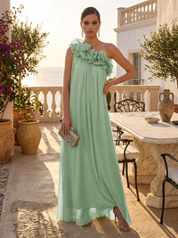Chiffon A-Line/Princess One Shoulder Floor-Length Formal Dresses with Pleats