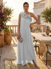 Chiffon A-Line/Princess One Shoulder Floor-Length Formal Dresses with Pleats