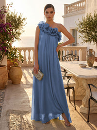 Chiffon A-Line/Princess One Shoulder Floor-Length Formal Dresses with Pleats