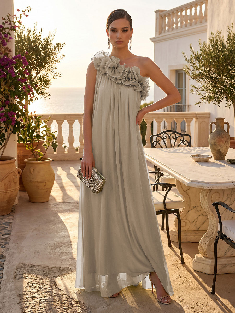 Chiffon A-Line/Princess One Shoulder Floor-Length Formal Dresses with Pleats