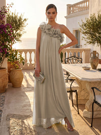 Chiffon A-Line/Princess One Shoulder Floor-Length Formal Dresses with Pleats