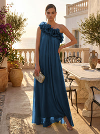 Chiffon A-Line/Princess One Shoulder Floor-Length Formal Dresses with Pleats