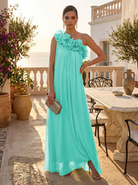 Chiffon A-Line/Princess One Shoulder Floor-Length Formal Dresses with Pleats