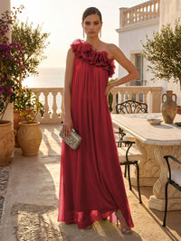 Chiffon A-Line/Princess One Shoulder Floor-Length Formal Dresses with Pleats