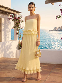 Chiffon A-Line/Princess Strapless Tea-Length Formal Dresses with Ruffles & Pleats