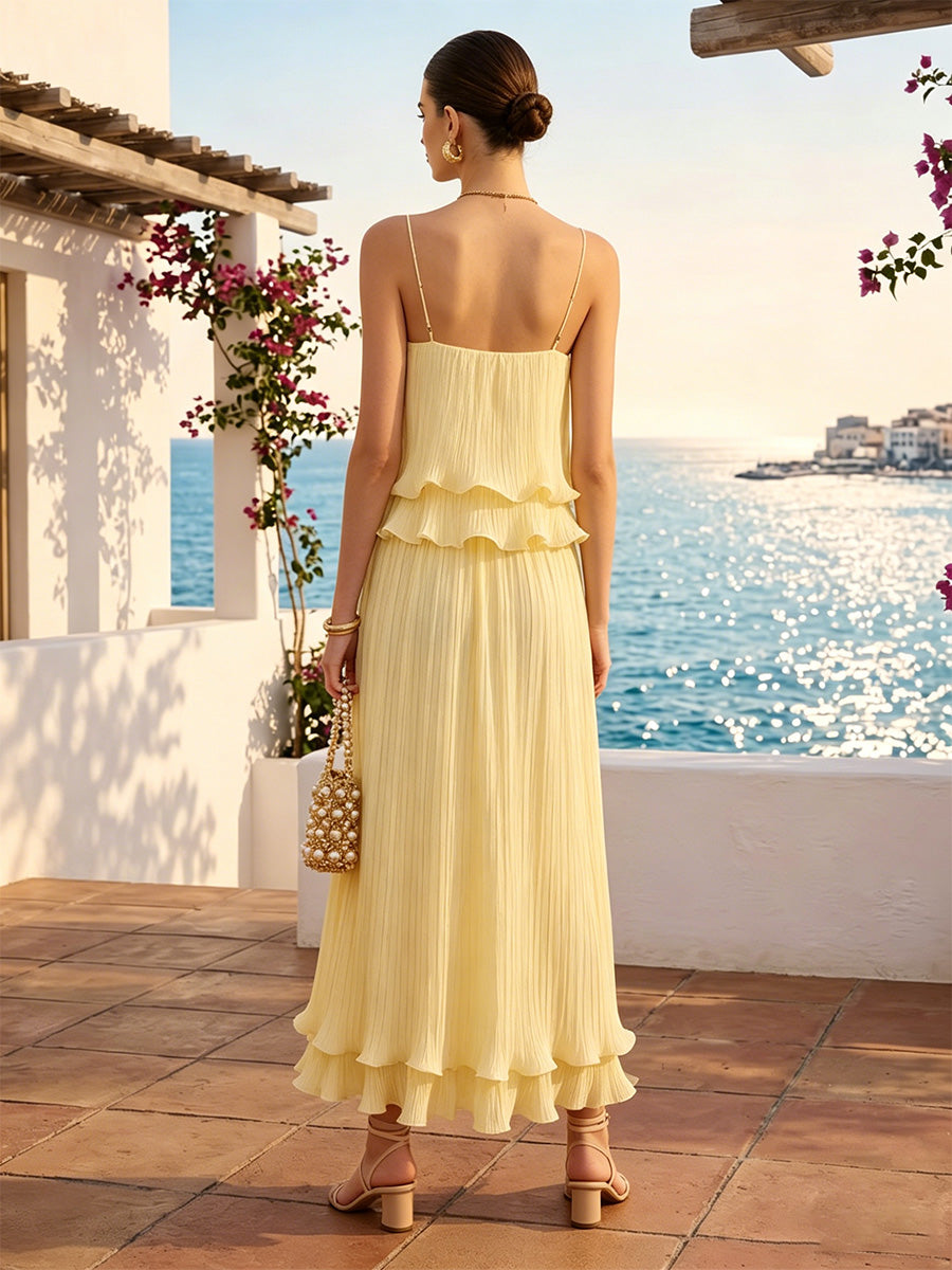 Chiffon A-Line/Princess Strapless Tea-Length Formal Dresses with Ruffles & Pleats