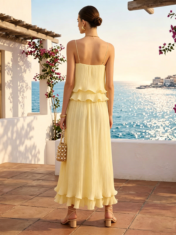 Chiffon A-Line/Princess Strapless Tea-Length Formal Dresses with Ruffles & Pleats