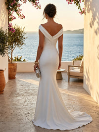 Satin Mermaid/Trumpet Off Shoulder Floor-Length Formal Dresses with Sweep Train