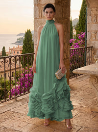 Chiffon A-Line/Princess High Neck Floor-Length Formal Dresses with Ruffles