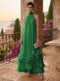 Chiffon A-Line/Princess High Neck Floor-Length Formal Dresses with Ruffles