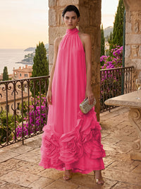 Chiffon A-Line/Princess High Neck Floor-Length Formal Dresses with Ruffles