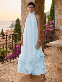 Chiffon A-Line/Princess High Neck Floor-Length Formal Dresses with Ruffles