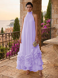 Chiffon A-Line/Princess High Neck Floor-Length Formal Dresses with Ruffles