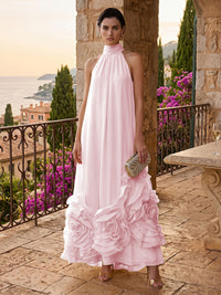 Chiffon A-Line/Princess High Neck Floor-Length Formal Dresses with Ruffles