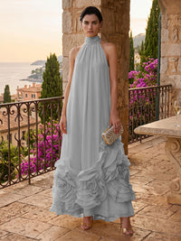 Chiffon A-Line/Princess High Neck Floor-Length Formal Dresses with Ruffles