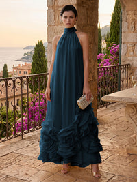 Chiffon A-Line/Princess High Neck Floor-Length Formal Dresses with Ruffles