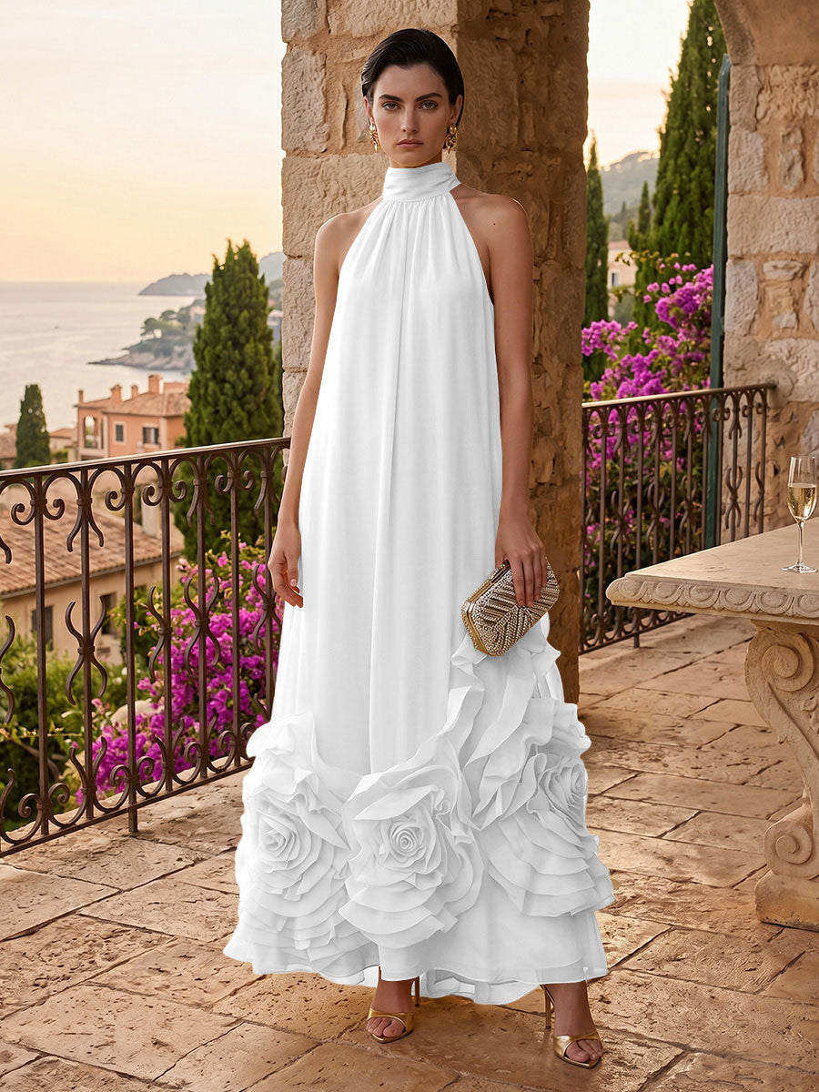 Chiffon A-Line/Princess High Neck Floor-Length Formal Dresses with Ruffles