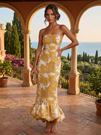 Floral Print Sheath/Column Strapless Floor-Length Formal Dresses for Women