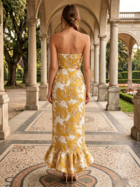 Floral Print Sheath/Column Strapless Floor-Length Formal Dresses for Women