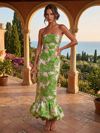 Jacquard Sheath/Column Strapless Floor-Length Formal Dresses for Women