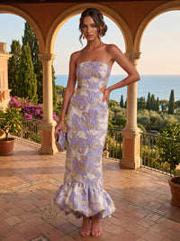 Jacquard Sheath/Column Strapless Floor-Length Formal Dresses for Women