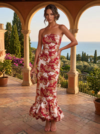 Jacquard Sheath/Column Strapless Floor-Length Formal Dresses for Women