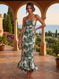 Jacquard Sheath/Column Strapless Floor-Length Formal Dresses for Women