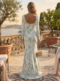 Jacquard Mermaid/Trumpet Square Neck Floor-Length Formal Dresses with Sweep Train