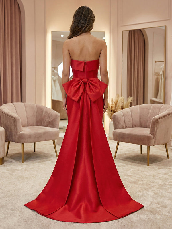 Satin Mermaid/Trumpet Strapless Floor-Length Formal Dresses with Bow