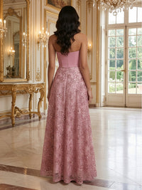 Sequin Floral A-Line/Princess Strapless Floor-Length Formal Dresses with Corset Bodice