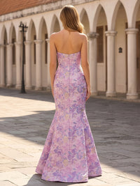 Jacquard Mermaid/Trumpet Strapless Floor-Length Formal Dresses with 3D Flowers